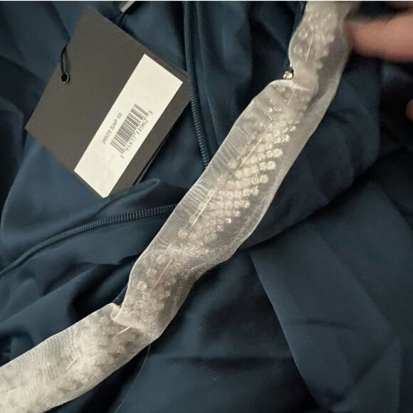 NWT IEENA Mac Duggal [ 10 ] Satin Long Blouson Sleeve Gown Sapphire Blue‎ #Q477 - Picture 4 of 16